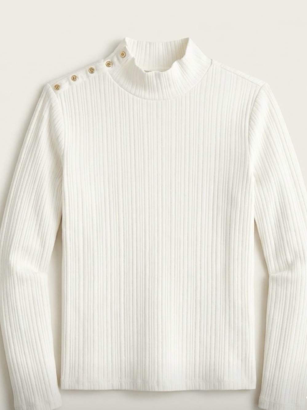 croft & barrow Ivory Ribbed Mock Neck Long-Sleeve Top with Shoulder Buttons - Picture 3 of 4